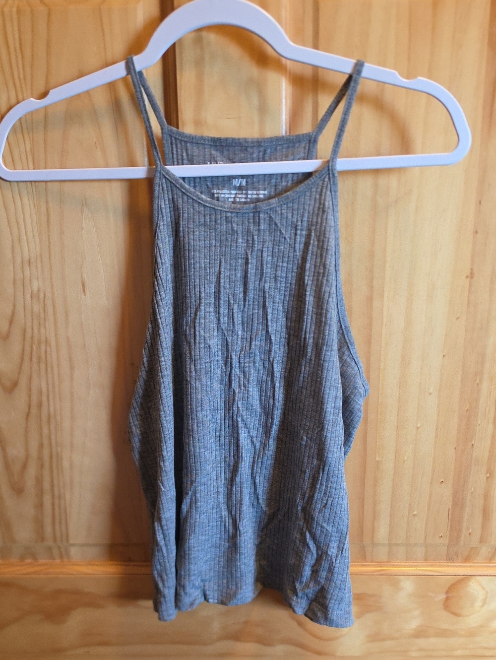 Aeropostale Ribbed High Halter Tank Top in Gray